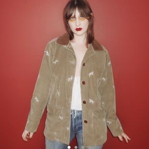 90s LL Bean Corduroy Jacket with Embroidered Dog Fetails Sz Small